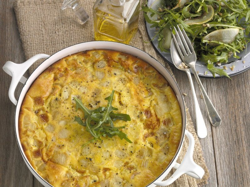 Sweet Potato and Bacon Frittata with Rocket and Pear Salad